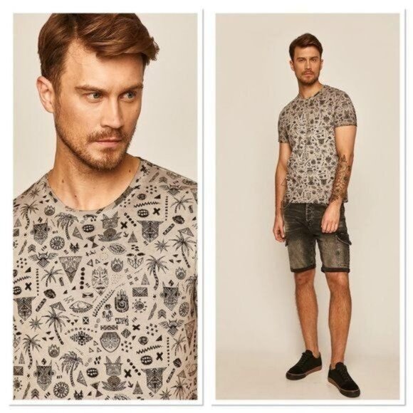 MEDICINE Mens Tribal Aztec print Ombré dyed Grey and black Cotton tee Sz M NWOT - Picture 3 of 13